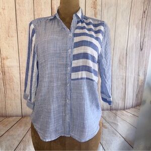 Chico's Blue and White Striped Blouse, Sz 2 or L 12